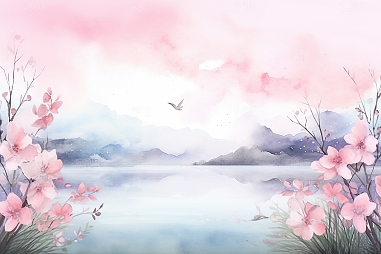 水彩山水风光手绘高清背景图