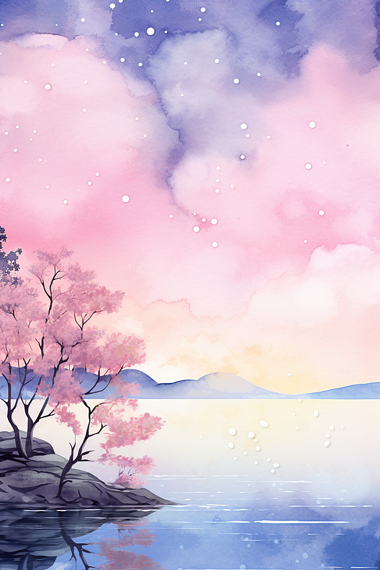 水彩山水风光清新风光背景图