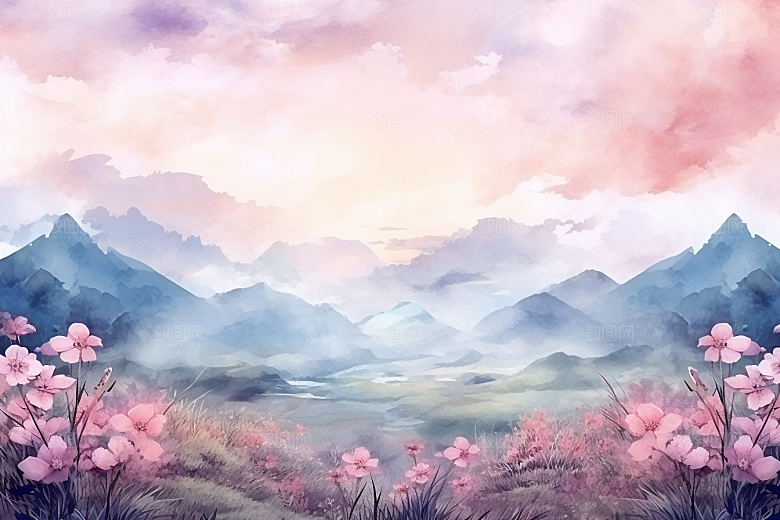 水彩山水风光唯美高清背景图
