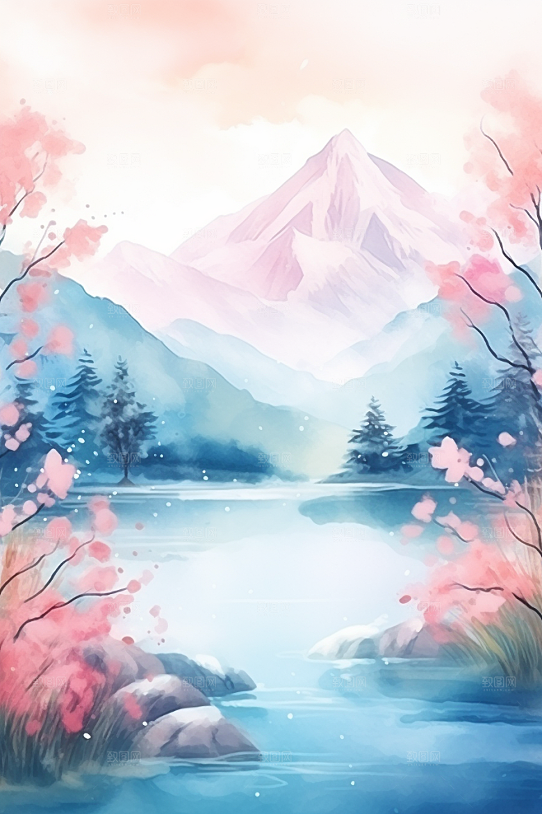 水彩山水风光风光淡雅背景图