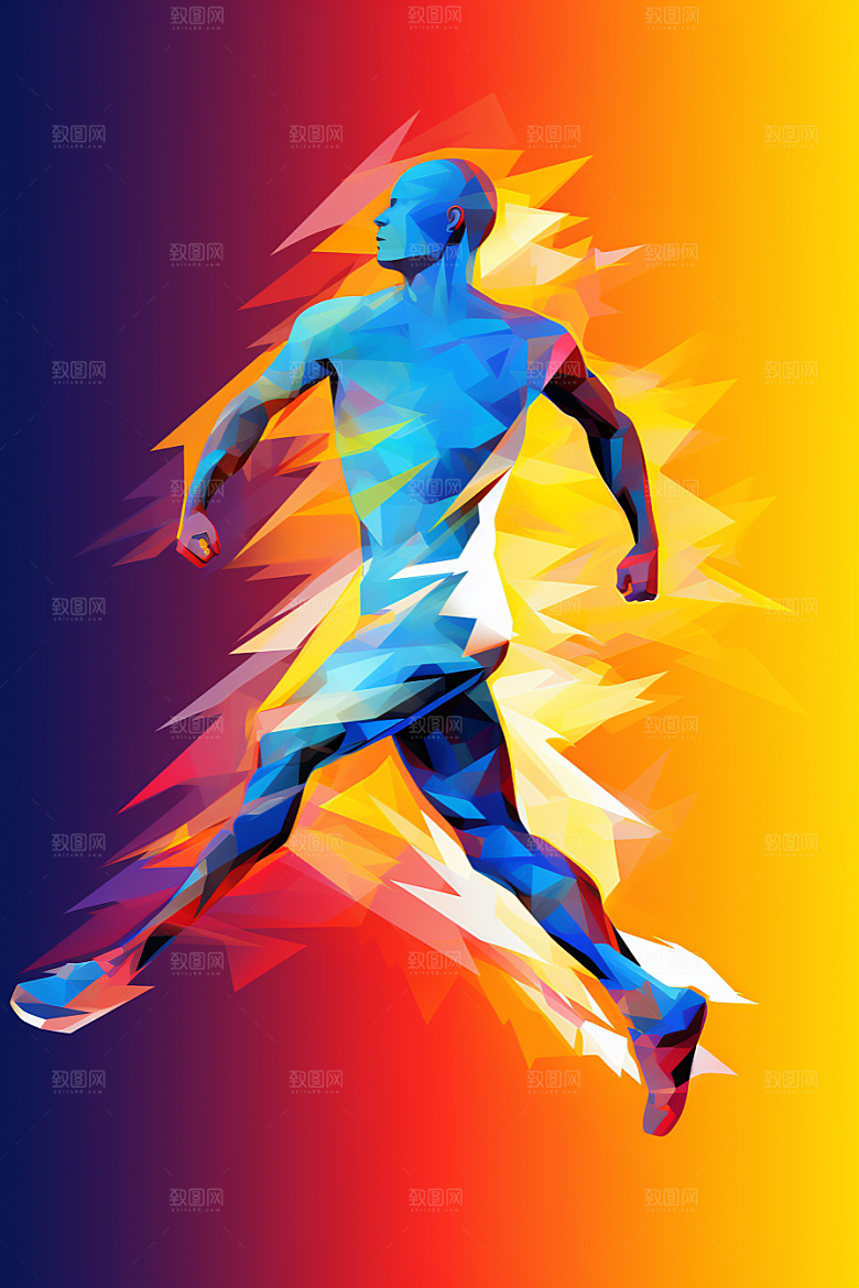 水彩运动涂鸦撞色高清插画