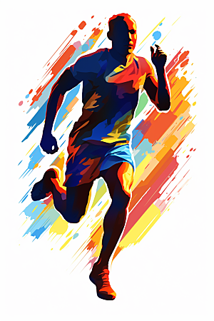 水彩运动涂鸦运动员彩色插画