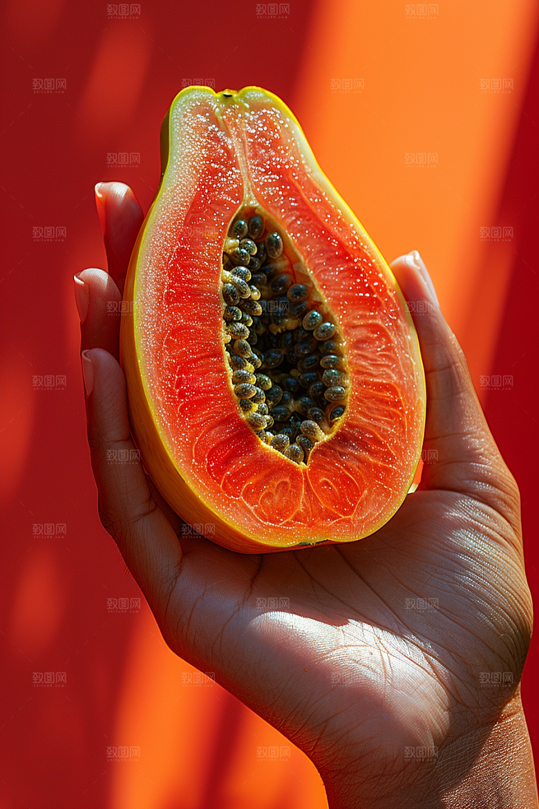 木瓜自然果肉摄影图