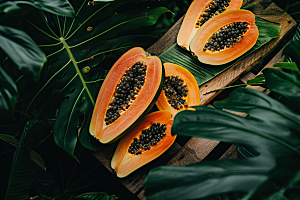 木瓜热带水果新鲜摄影图