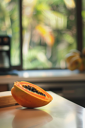 木瓜热带水果美味摄影图