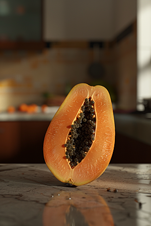 木瓜新鲜美食摄影图