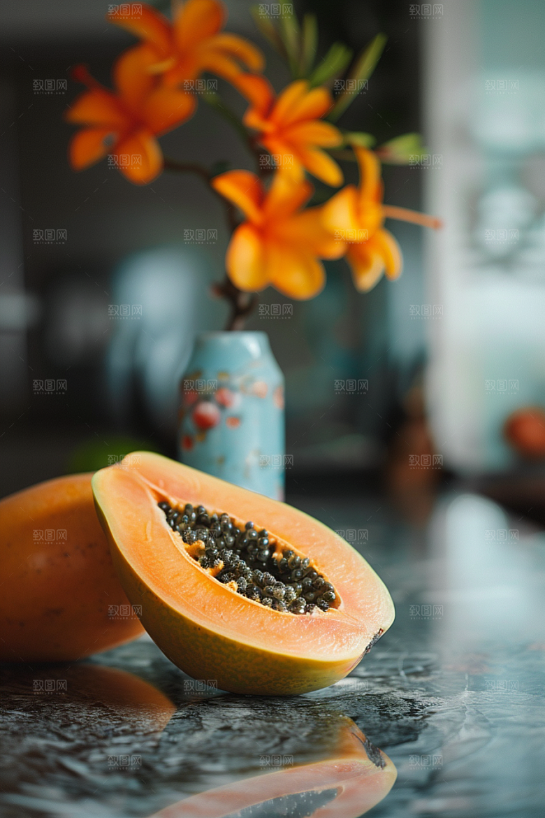 木瓜香甜新鲜摄影图