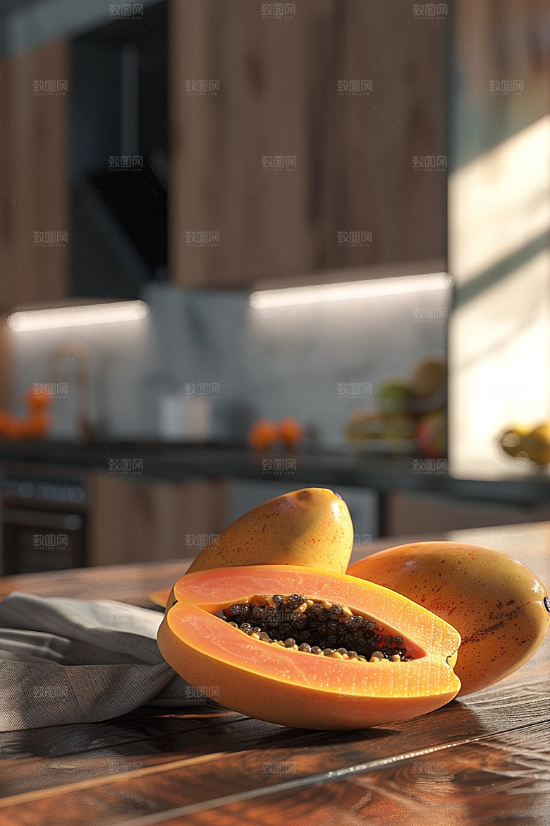 木瓜新鲜食材摄影图