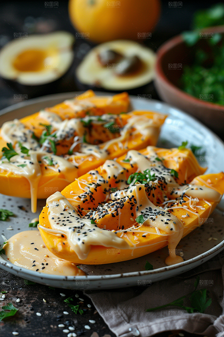 木瓜食材果肉摄影图