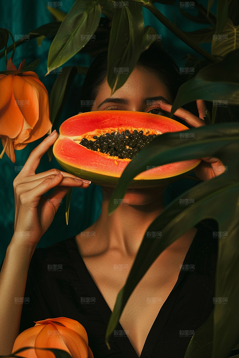 木瓜新鲜瓜果摄影图