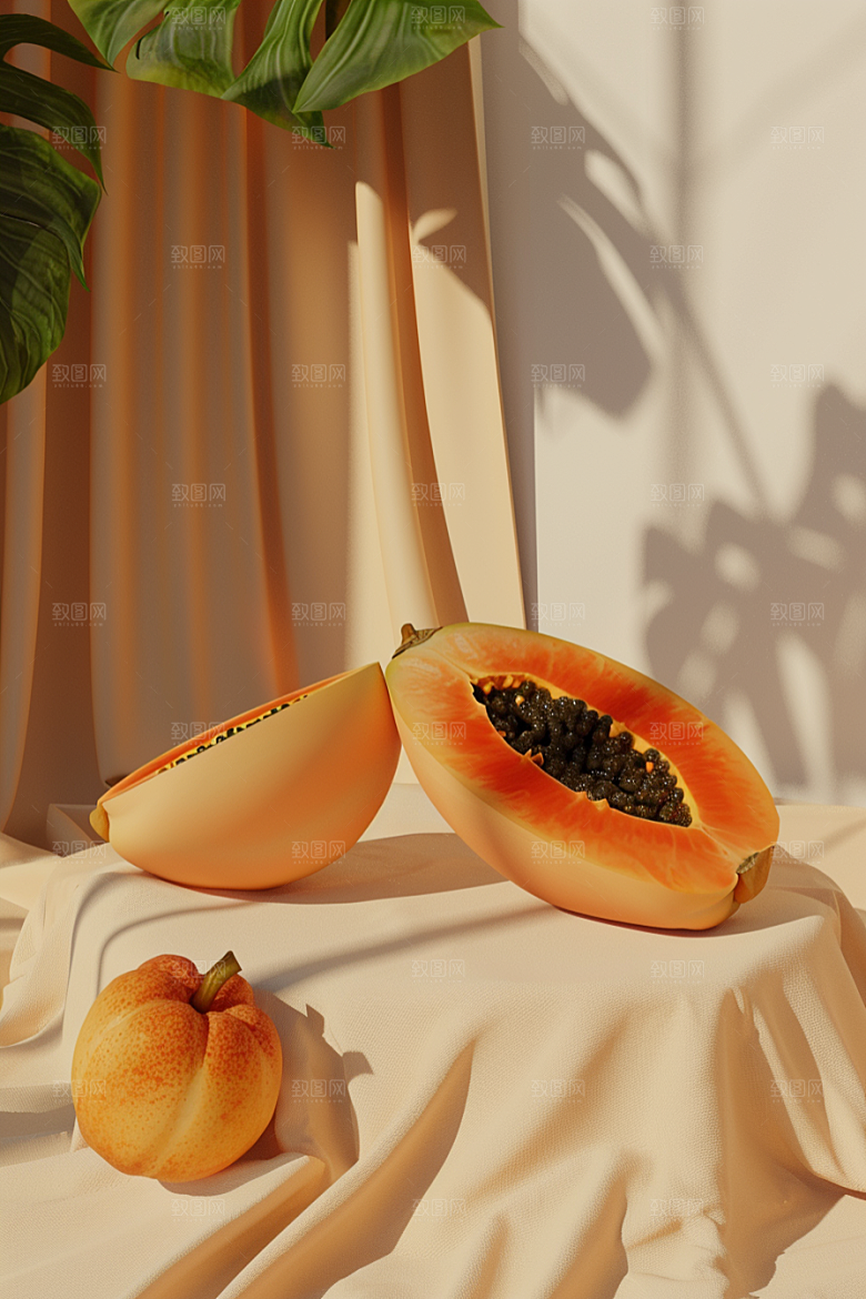 木瓜新鲜美食摄影图