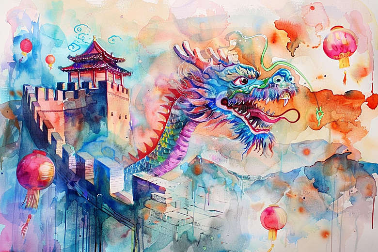 水墨长城风光八达岭艺术插画