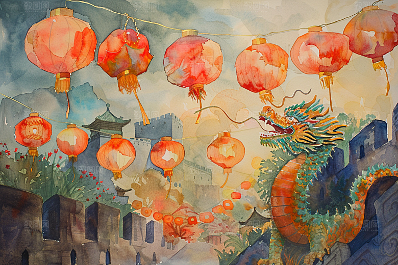 水墨长城水墨画壮阔艺术插画