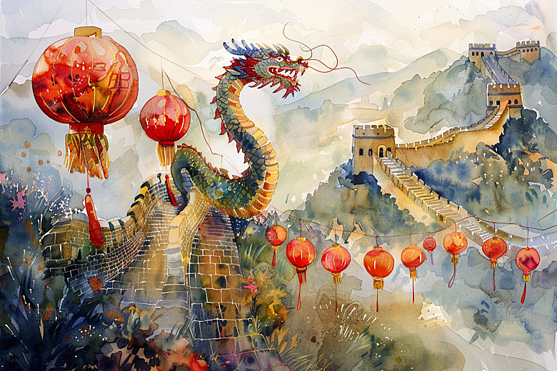 水墨长城水墨画八达岭艺术插画