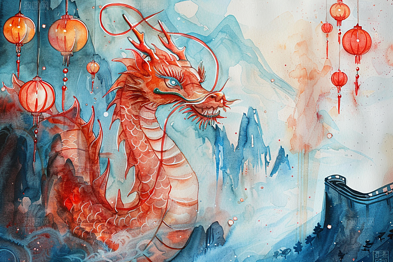 水墨长城风景八达岭艺术插画