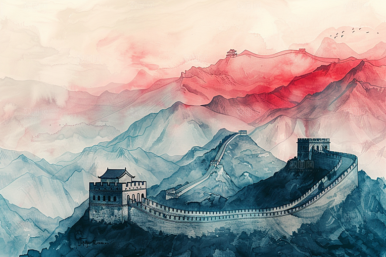 水墨长城壮阔高清艺术插画