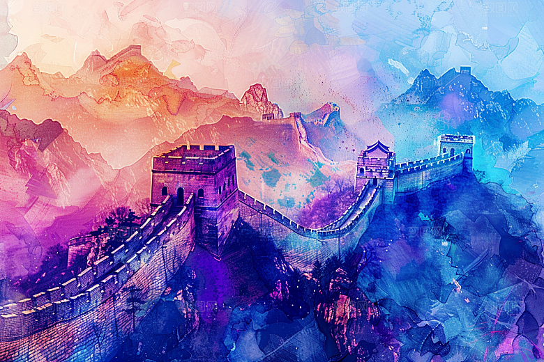 水墨长城水彩八达岭艺术插画