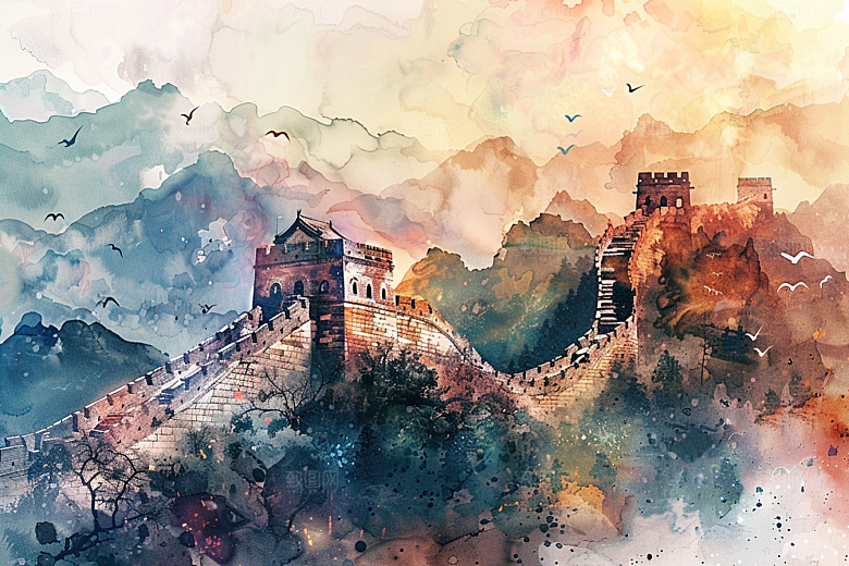 水墨长城中式壮阔艺术插画