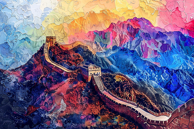 水墨长城渐变水墨画艺术插画