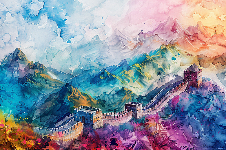 水墨长城壮阔水墨画艺术插画