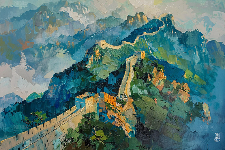 水墨长城水彩壮阔艺术插画