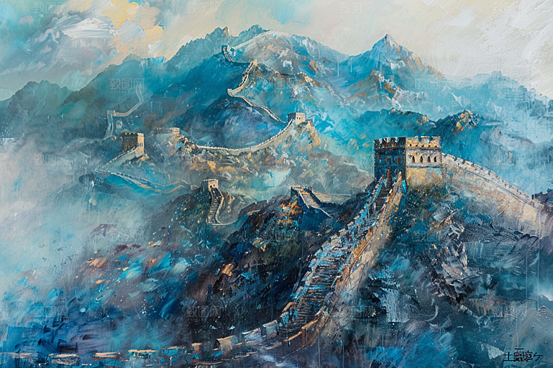 水墨长城中国风风光艺术插画