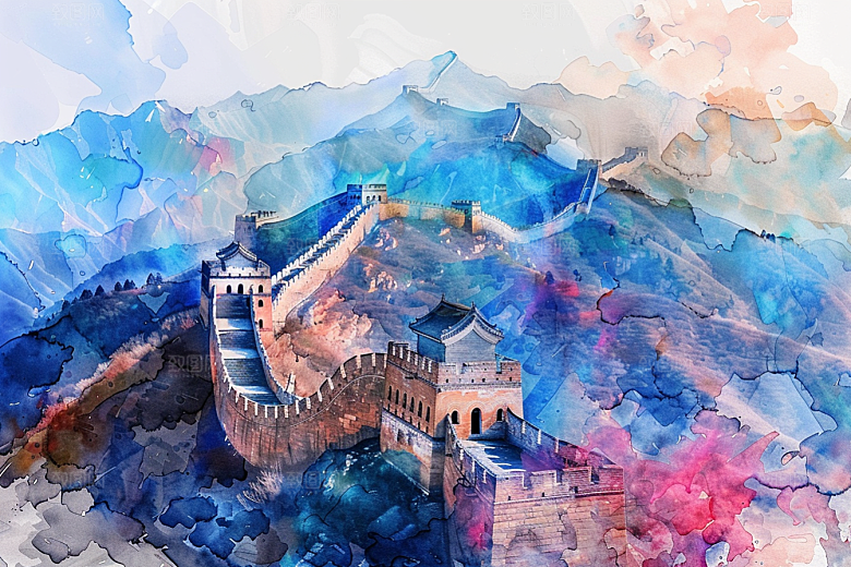 水墨长城传统水墨画艺术插画