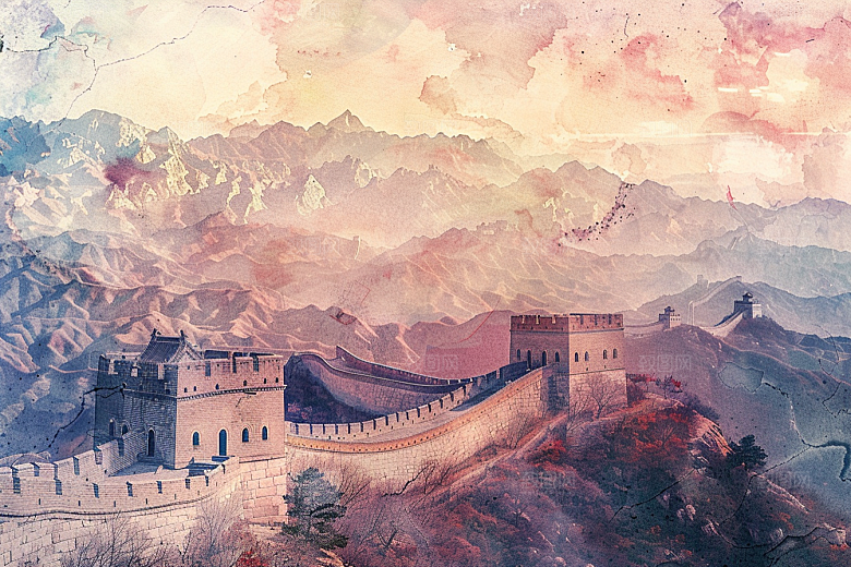 水墨长城中国风渐变艺术插画