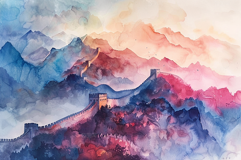 水墨长城水墨画壮阔艺术插画