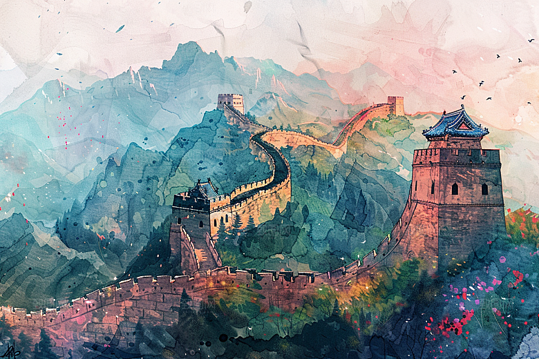 水墨长城水墨画八达岭艺术插画