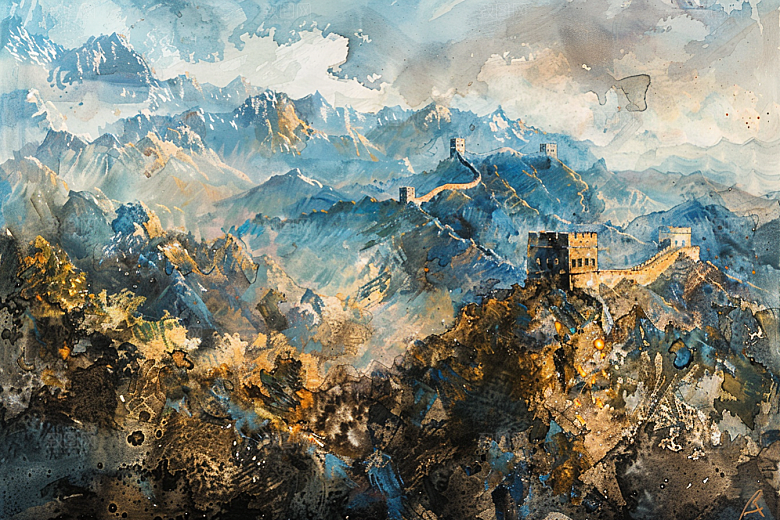 水墨长城高清八达岭艺术插画