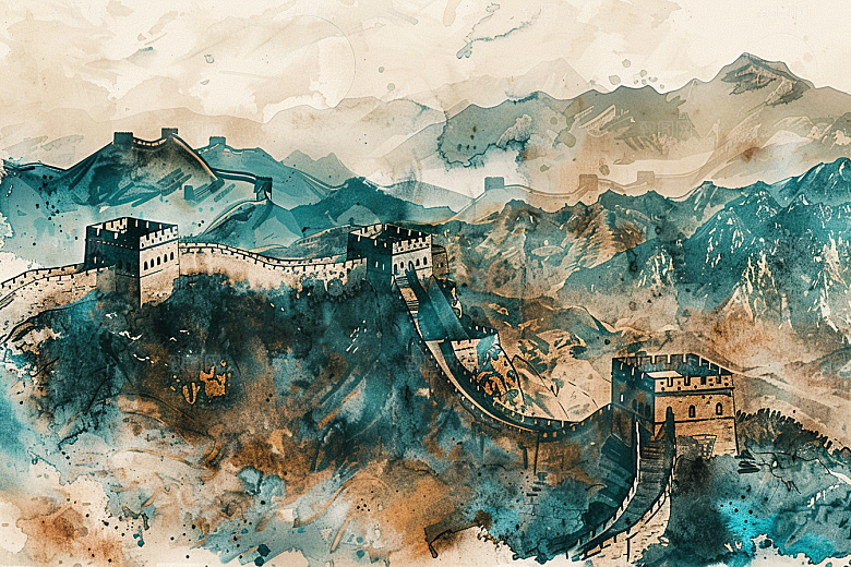 水墨长城八达岭高清艺术插画