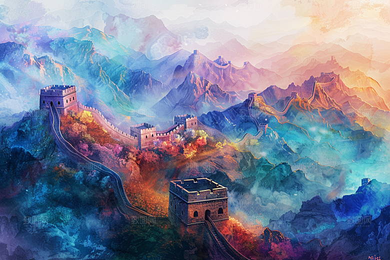 水墨长城壮阔传统艺术插画