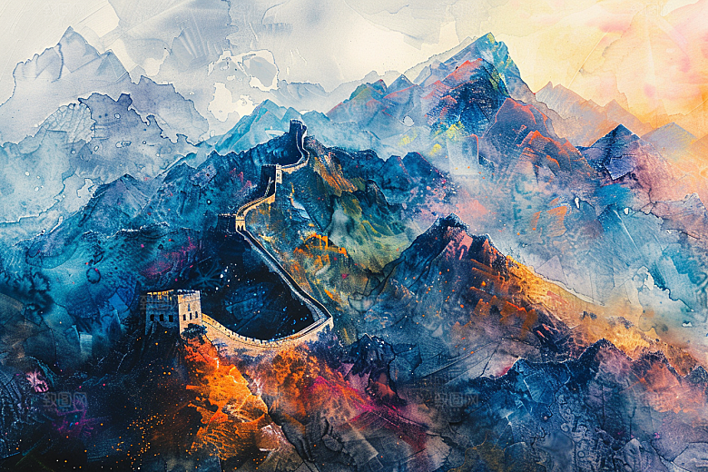 水墨长城壮阔水墨画艺术插画