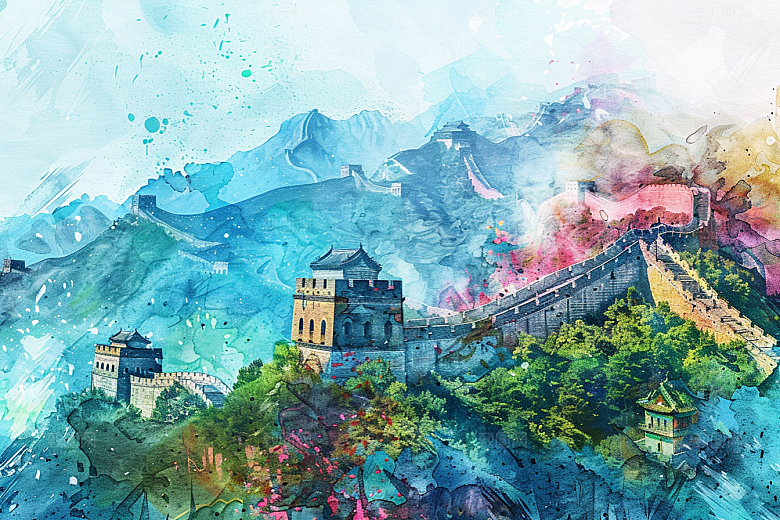 水墨长城壮阔水彩艺术插画