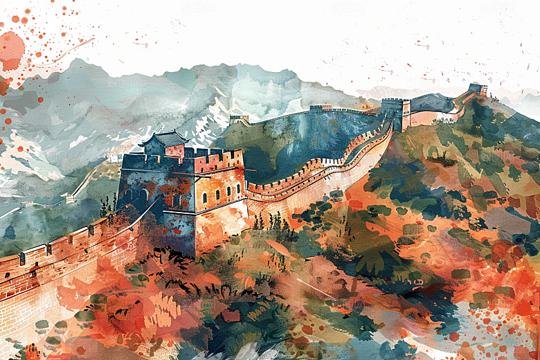 水墨长城传统壮阔艺术插画