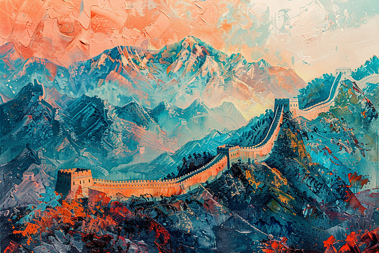 水墨长城壮阔传统艺术插画
