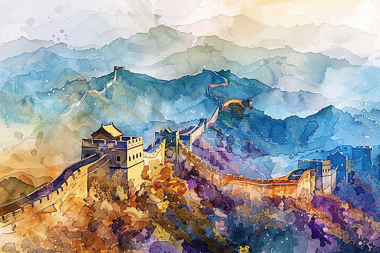 水墨长城中国风壮阔艺术插画