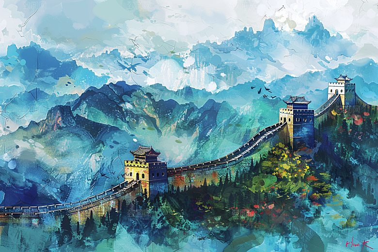 水墨长城中式壮阔艺术插画