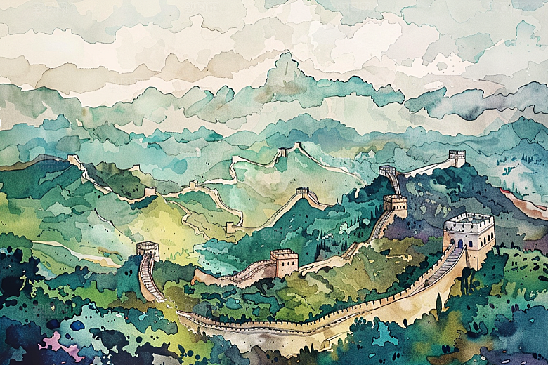 水墨长城高清中国风艺术插画