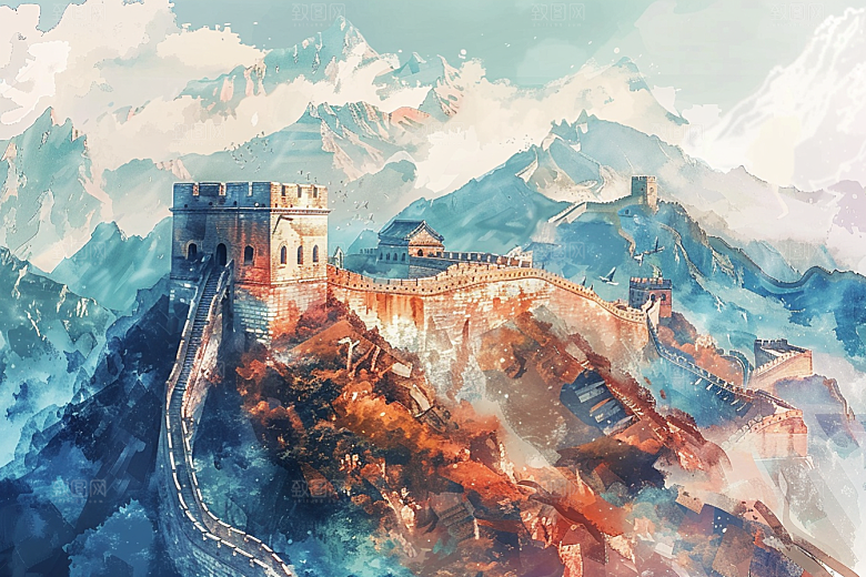 水墨长城水墨画壮阔艺术插画