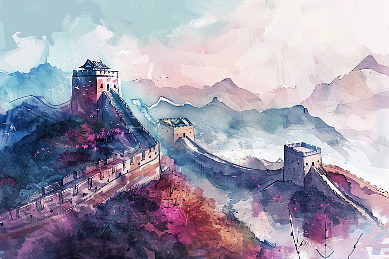 水墨长城中国风壮阔艺术插画