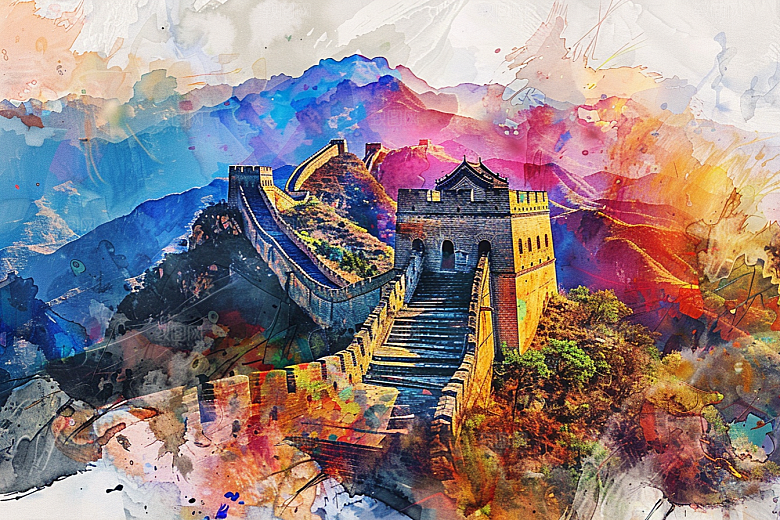 水墨长城风景八达岭艺术插画