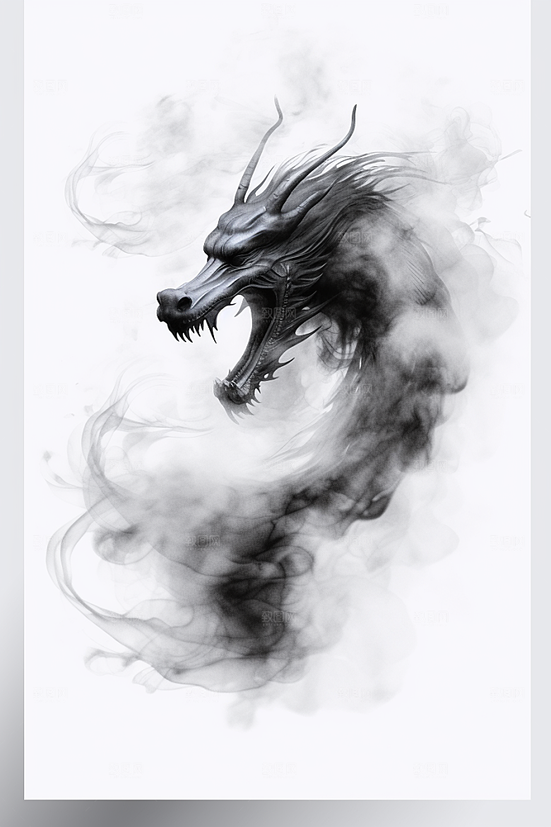 水墨画风龙龙形象传统风格素材