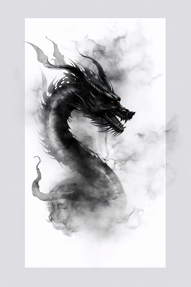 水墨画风龙龙年中国画素材