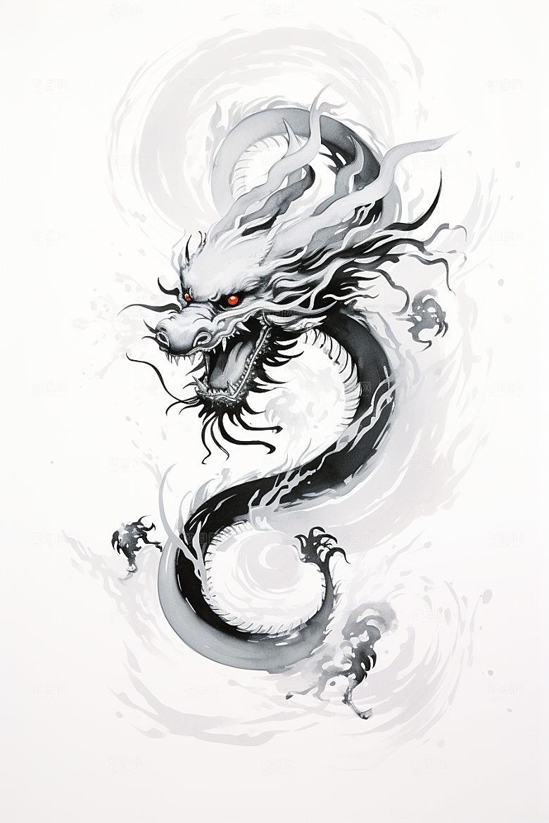 水墨画风龙中国画龙年素材