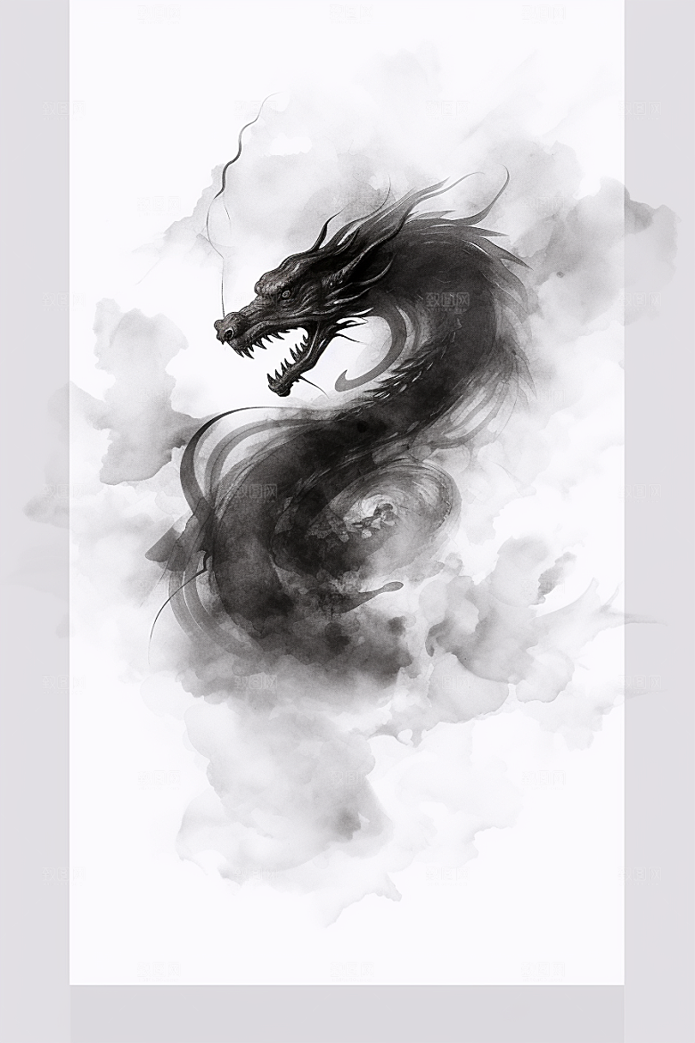 水墨画风龙高清龙年素材