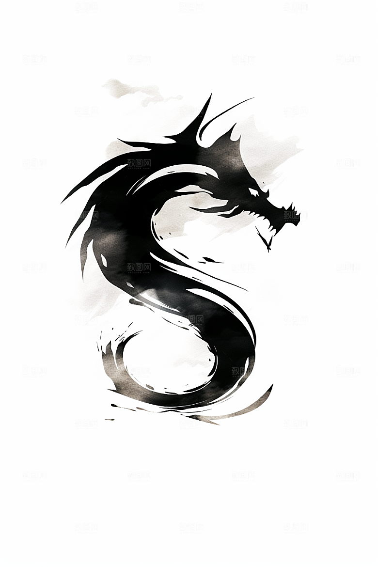 水墨画风龙龙形象高清素材