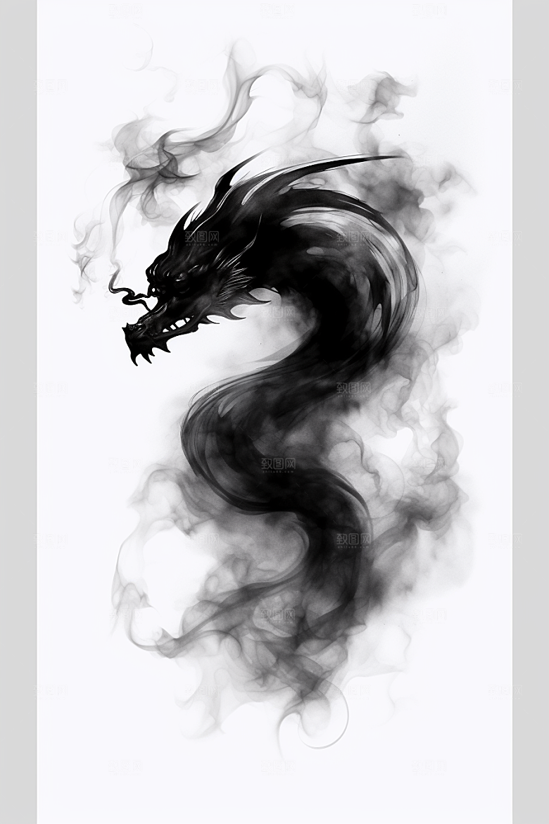 水墨画风龙龙年艺术素材