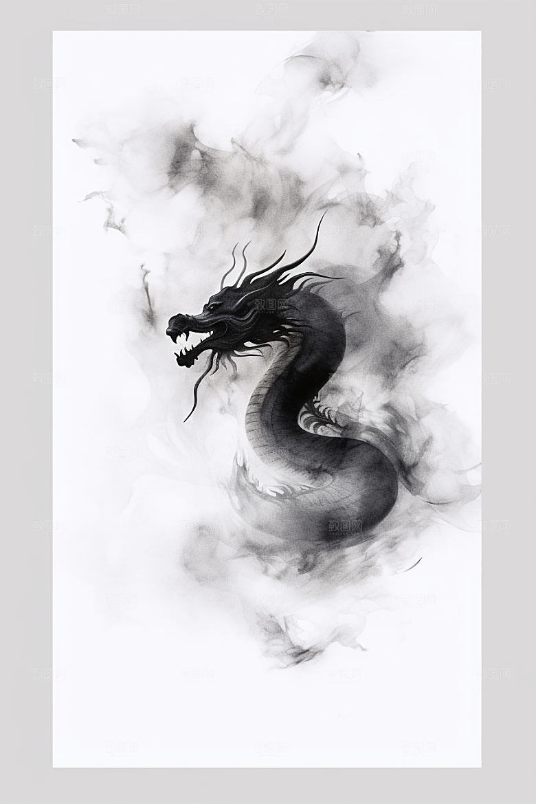 水墨画风龙龙形象艺术素材